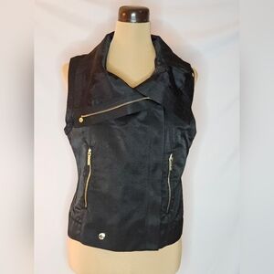 MICHAEL Michael Kors Black Moto Vest Gold Zipper Hardware